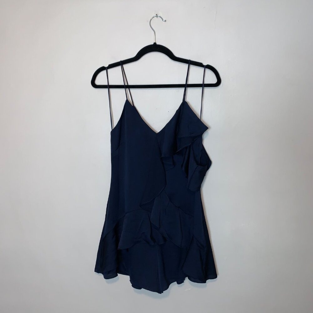 Keepsake the Label Love Bound Ruffle Romper Asymmetric Sleeve Size S in Navy - Picture 2 of 7
